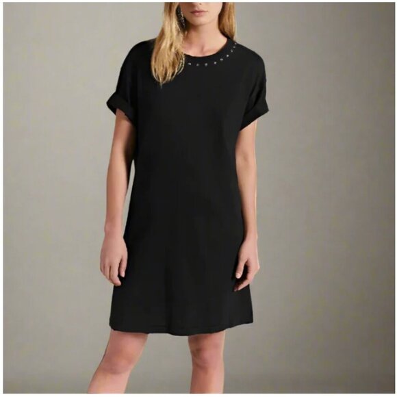 Current Elliott T Shirt Mini Dress Extra Small Black Cotton Studded Crewneck - Picture 1 of 12
